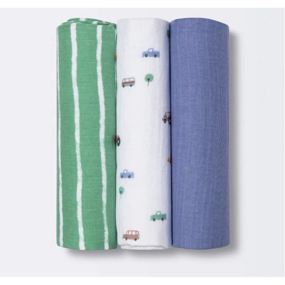 Cloud Island Muslin Swaddle Transportation Blankets 3pk